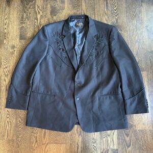Scully Mens Western Blazer Sz 54 Floral Embroidered Black Sport Coat  P-733